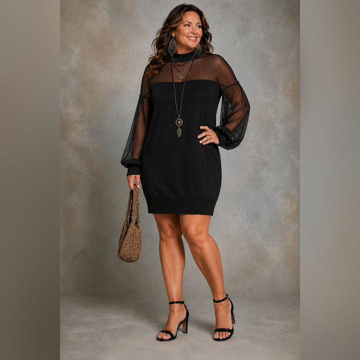 Giovanna | Black Mesh-Sleeve Mini Dress