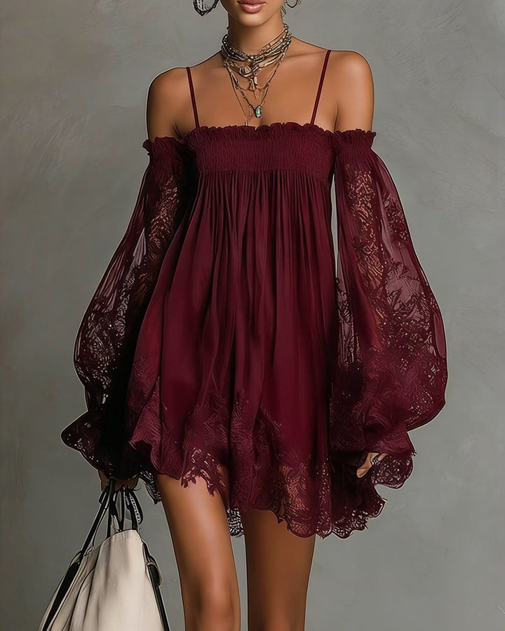 Orabella | Navy Lace Chiffon Mini Dress