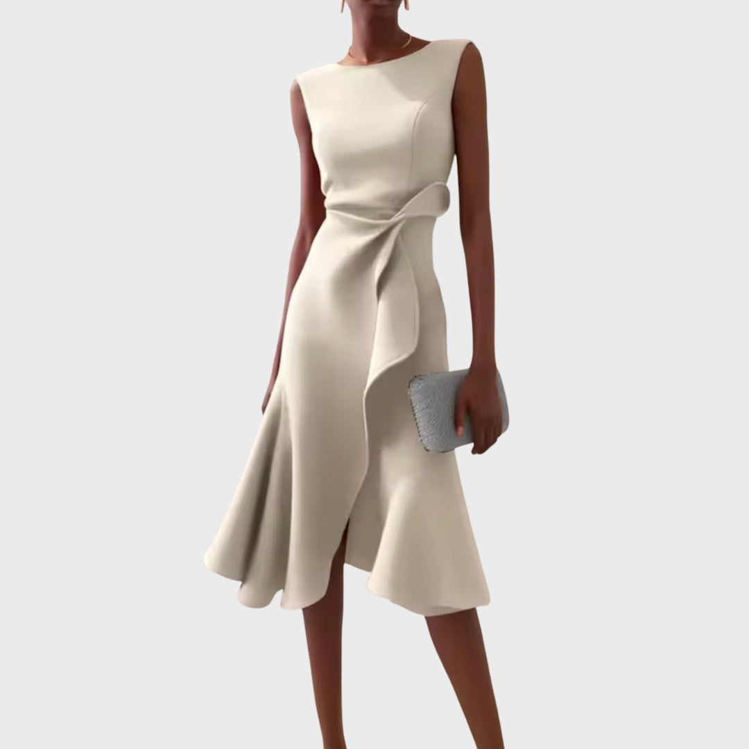 Penelope | Draped Asymmetric Midi Dress