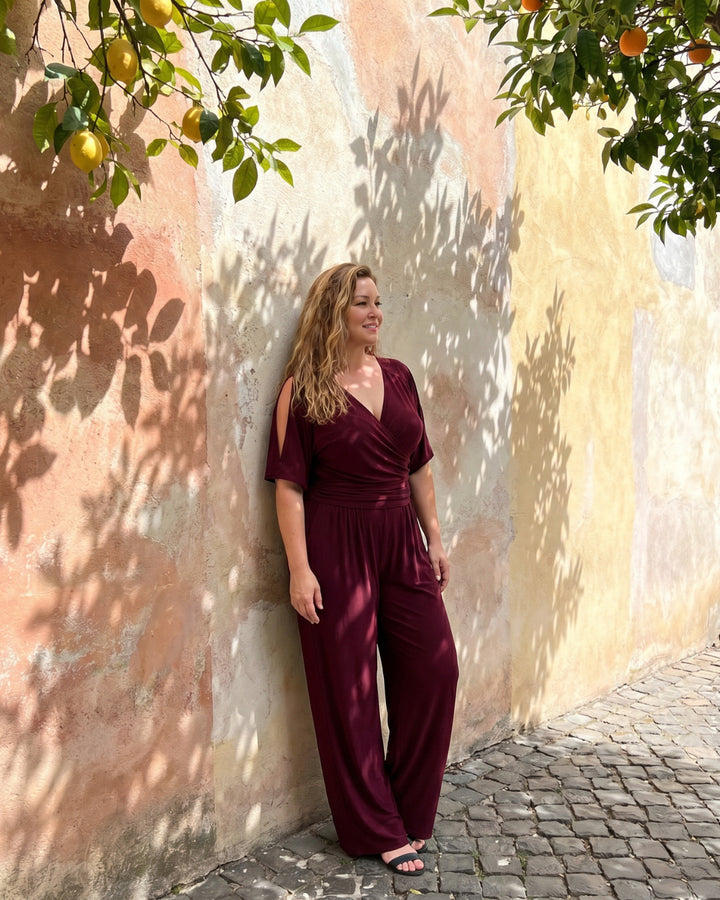 Nyxara | Cold Shoulder Wrap Waist Relaxed Jumpsuit