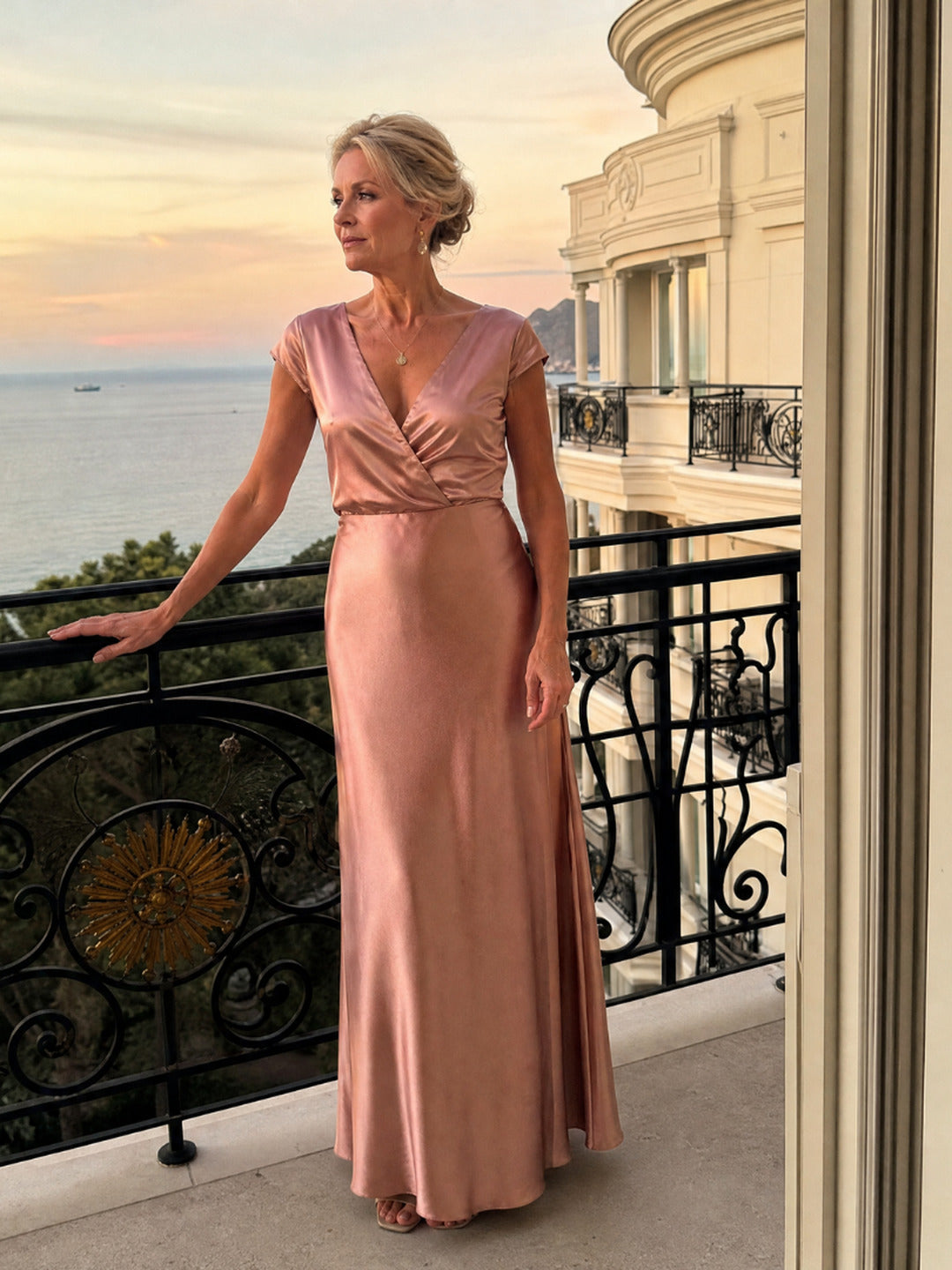 Genevieve | Cap Sleeve Wrap Bodice Maxi Dress