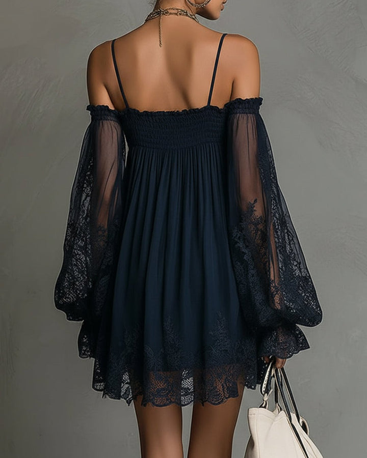 Orabella | Navy Lace Chiffon Mini Dress