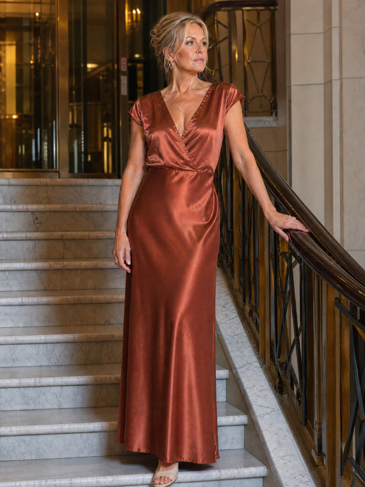 Genevieve | Cap Sleeve Wrap Bodice Maxi Dress