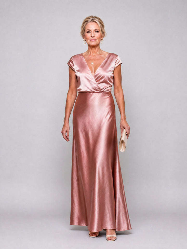 Genevieve | Cap Sleeve Wrap Bodice Maxi Dress