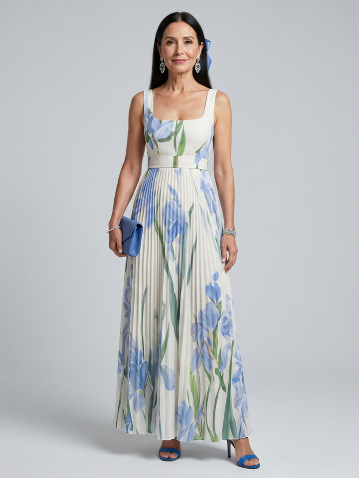 Ophelia | Sleeveless Square Neck Floral Print Midi Dress