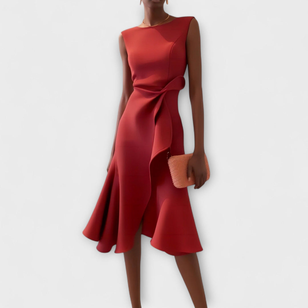 Penelope | Draped Asymmetric Midi Dress