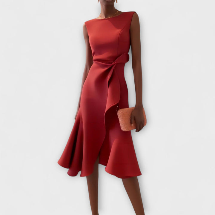 Penelope | Draped Asymmetric Midi Dress