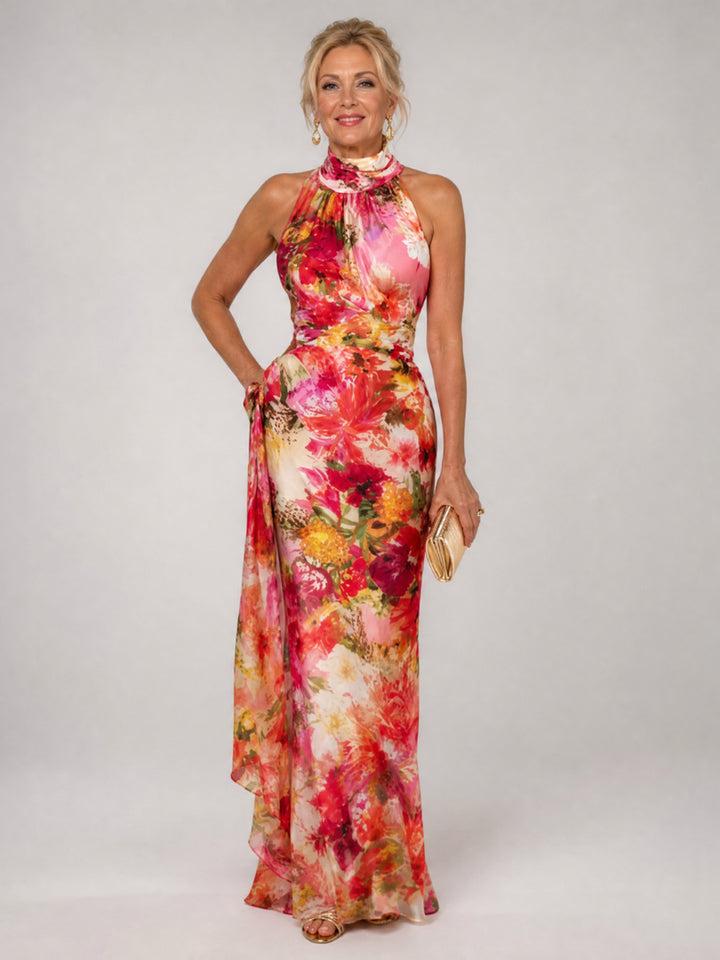 Véronique | Halter Neck Floral Print Maxi Dress