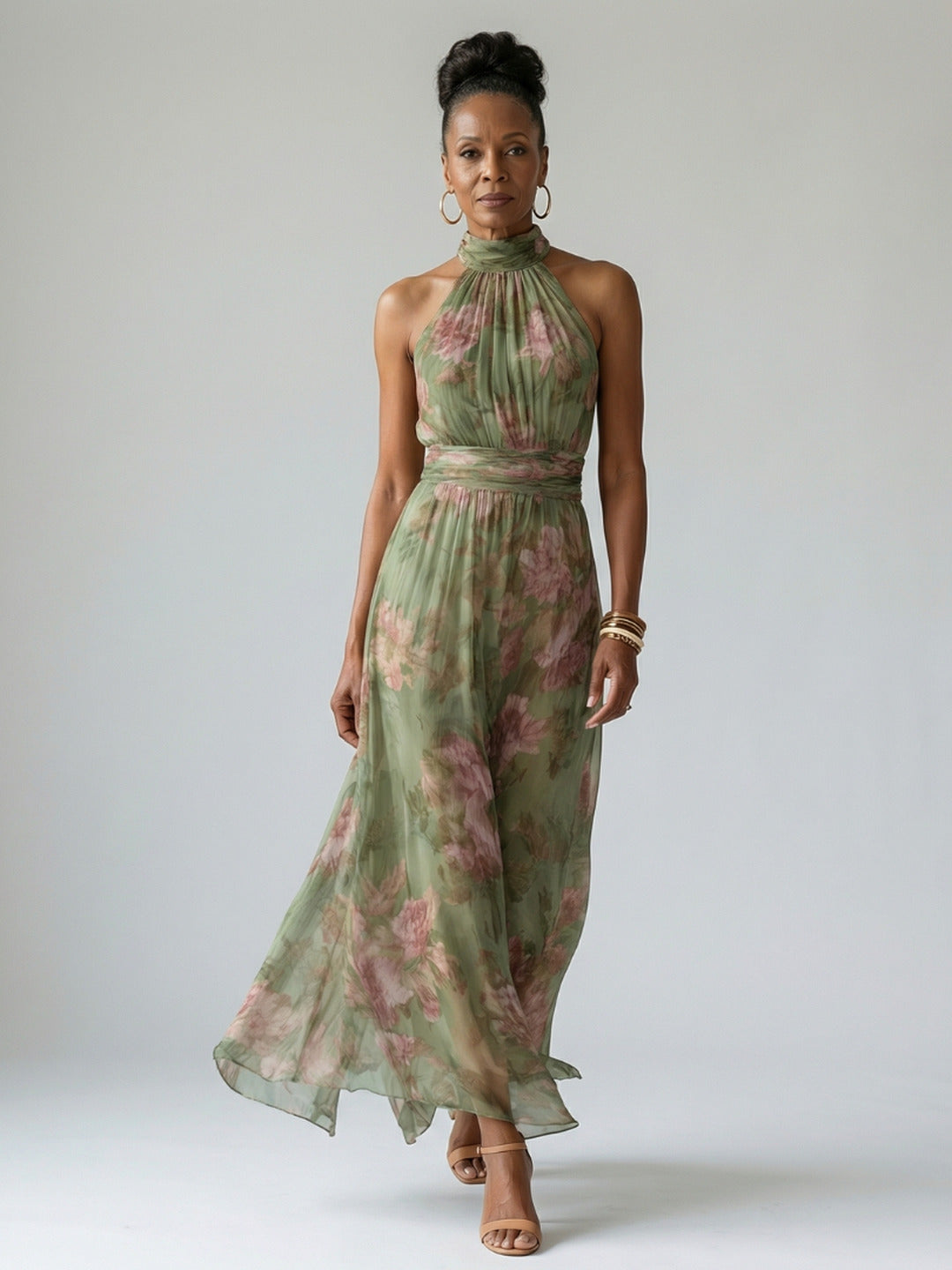 Micheline | Gathered Halter Midi Dress