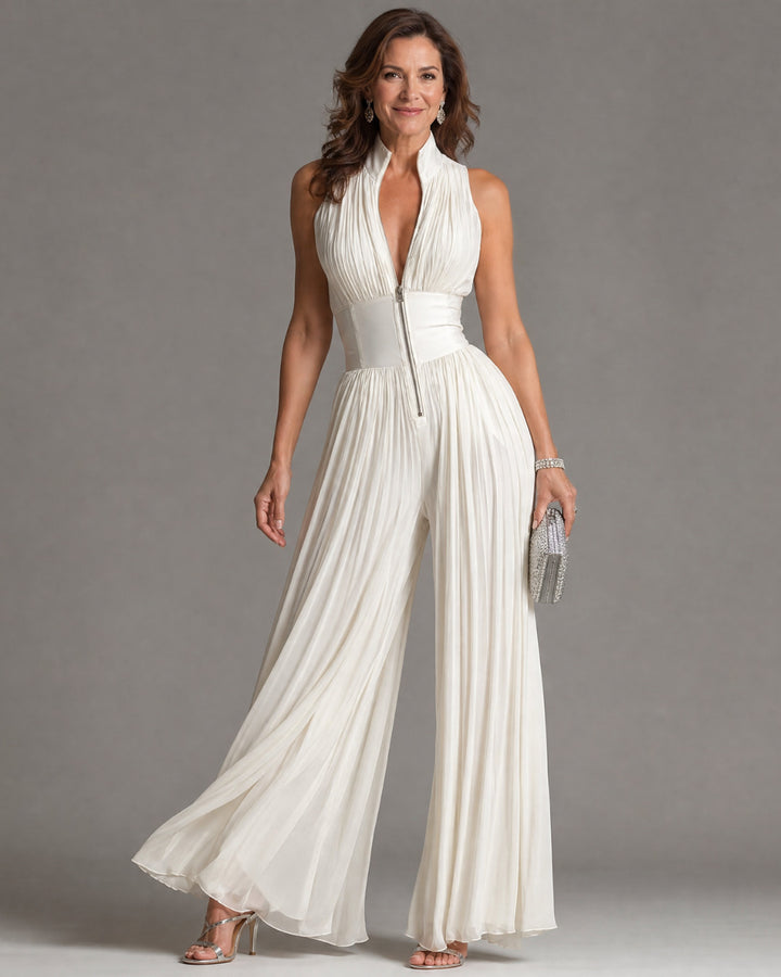 Élise | Pleated Halter Neck Wide Leg Jumpsuit