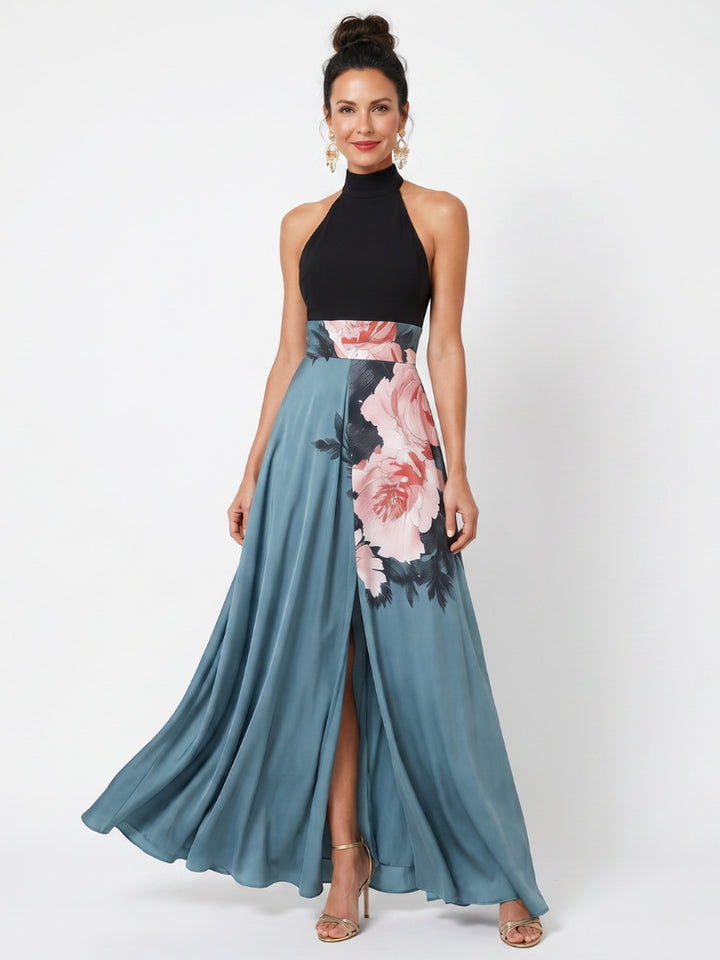 Marguerite | Halter Bodice Floral Skirt Maxi Dress