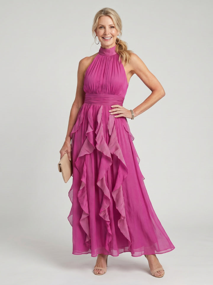 Christine | High Neck Gathered Ruffle Layers Maxi Dress