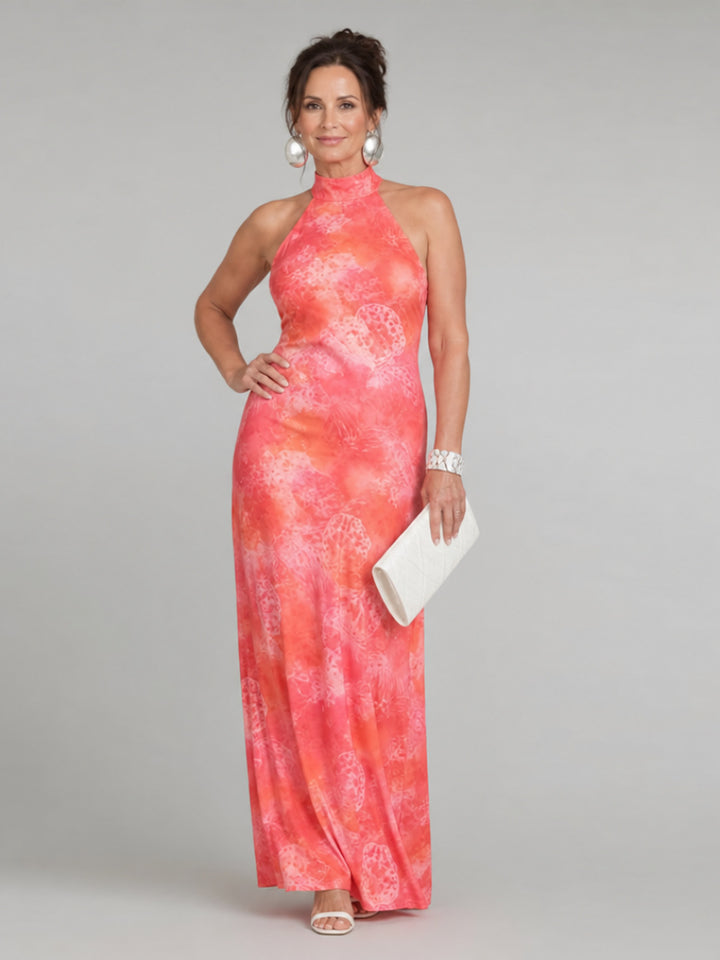 Loretta | Halter Neck Printed Pattern Maxi Dress