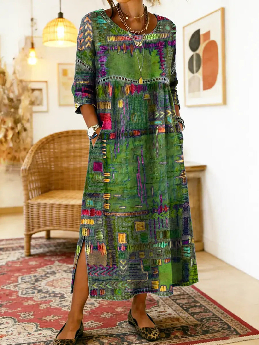 Marcelle | Printed Dress with Ethnic Patchwork