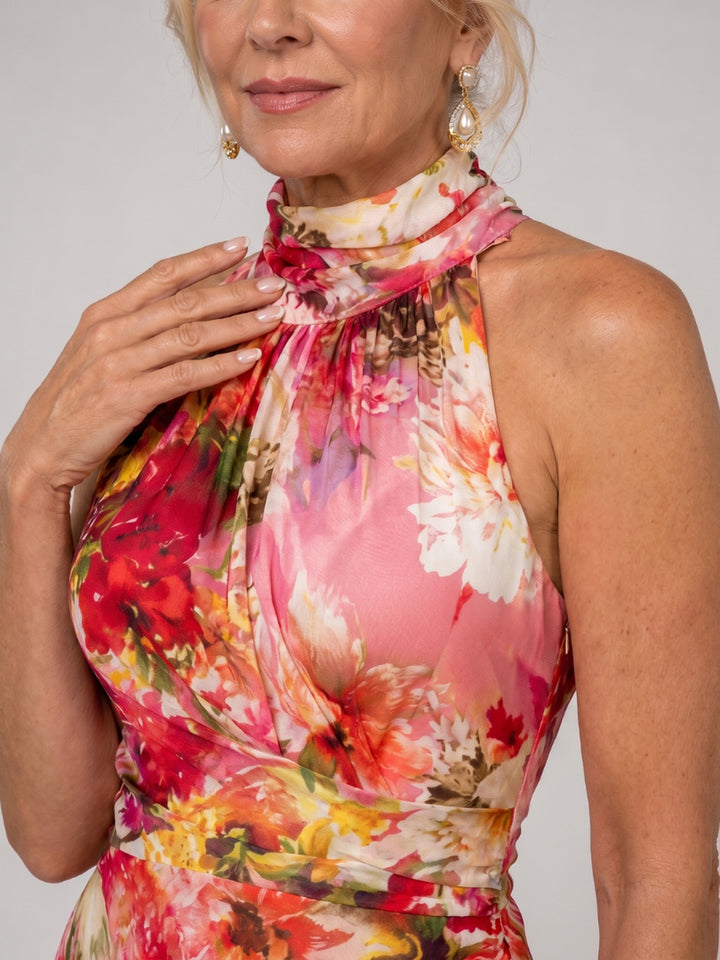 Véronique | Halter Neck Floral Print Maxi Dress