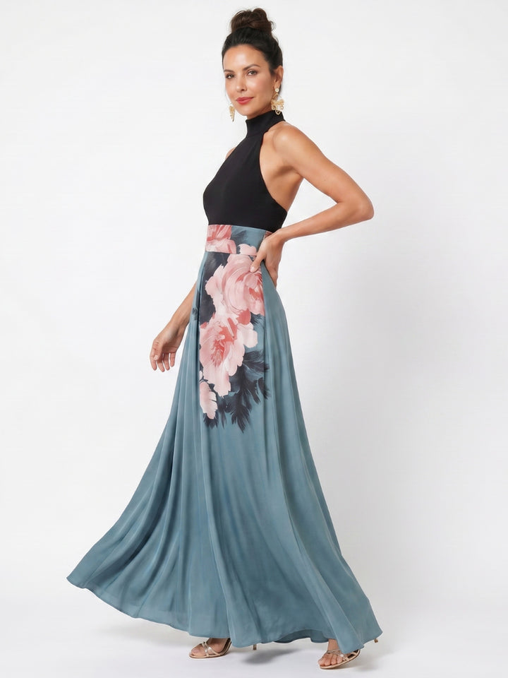 Marguerite | Halter Bodice Floral Skirt Maxi Dress