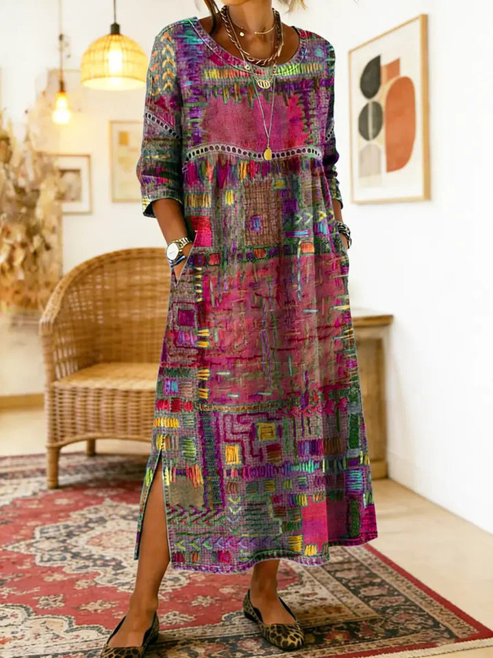 Marcelle | Printed Dress with Ethnic Patchwork