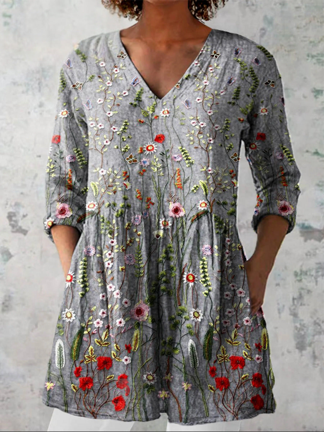 Mireille | Long Blouse with V-Neck