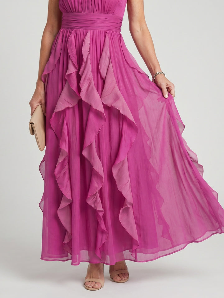 Christine | High Neck Gathered Ruffle Layers Maxi Dress