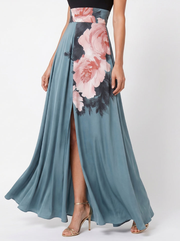 Marguerite | Halter Bodice Floral Skirt Maxi Dress