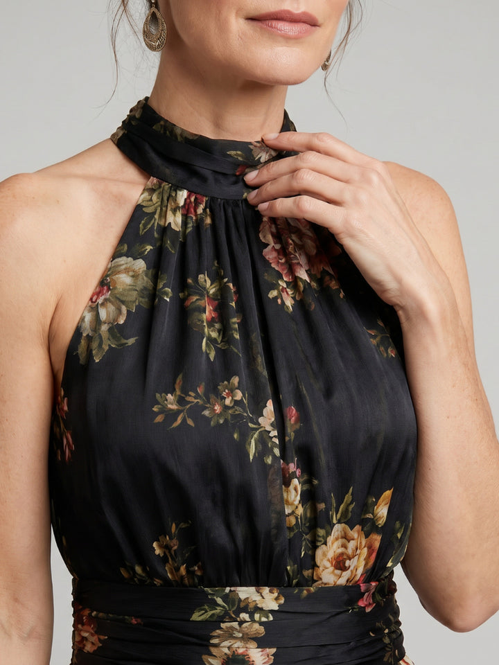 Rochelle | Floral Halter Neck Midi Dress