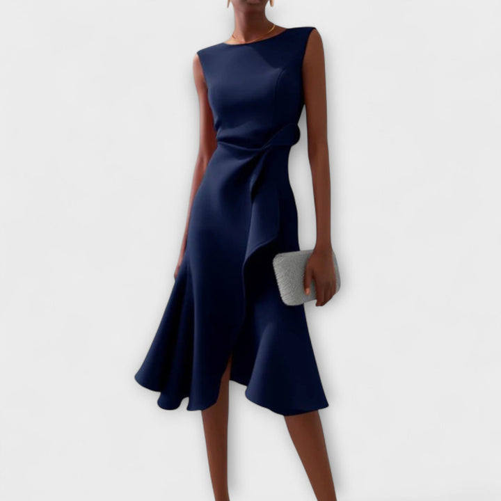 Penelope | Draped Asymmetric Midi Dress