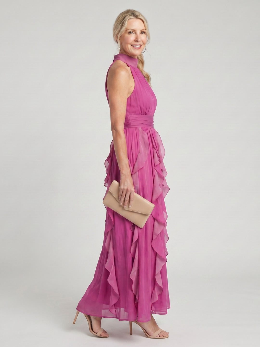 Christine | High Neck Gathered Ruffle Layers Maxi Dress