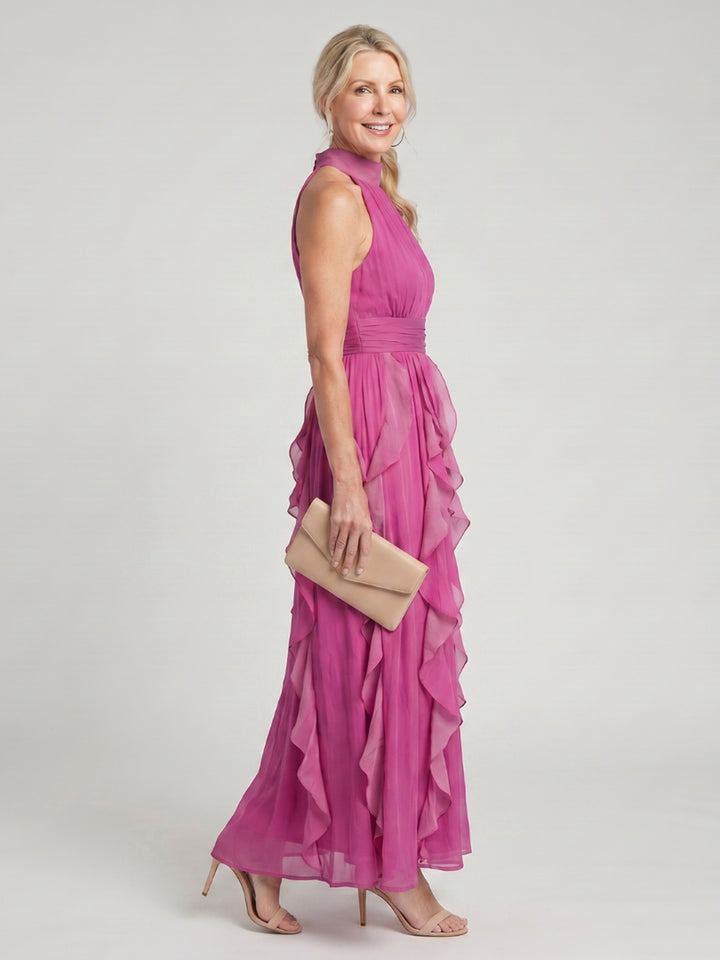 Christine | High Neck Gathered Ruffle Layers Maxi Dress
