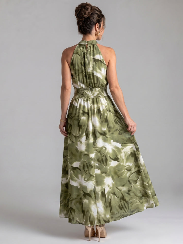 Olivia | Gathered Waist Abstract Print Midi Dress