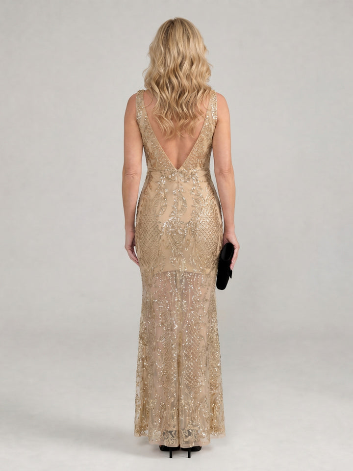 Valerie | Sequin Sleeveless Sheer Panel Midi Dress