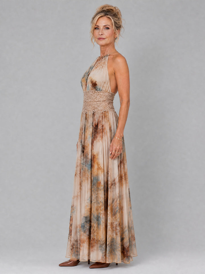 Bernadette | Halter Neck Lace Waist Maxi Dress