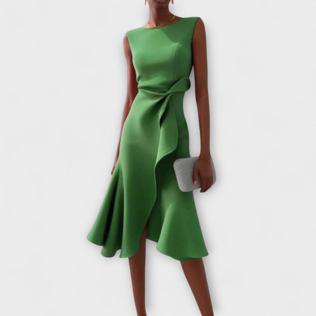 Penelope | Draped Asymmetric Midi Dress