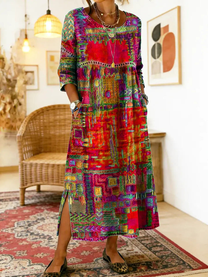 Marcelle | Printed Dress with Ethnic Patchwork