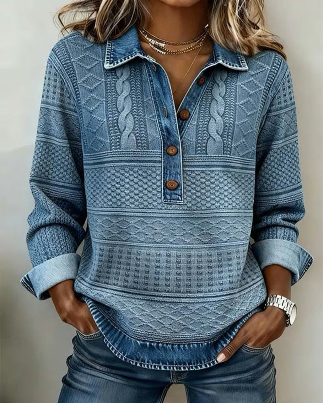 Lena | Half Button Collar Sweatshirt