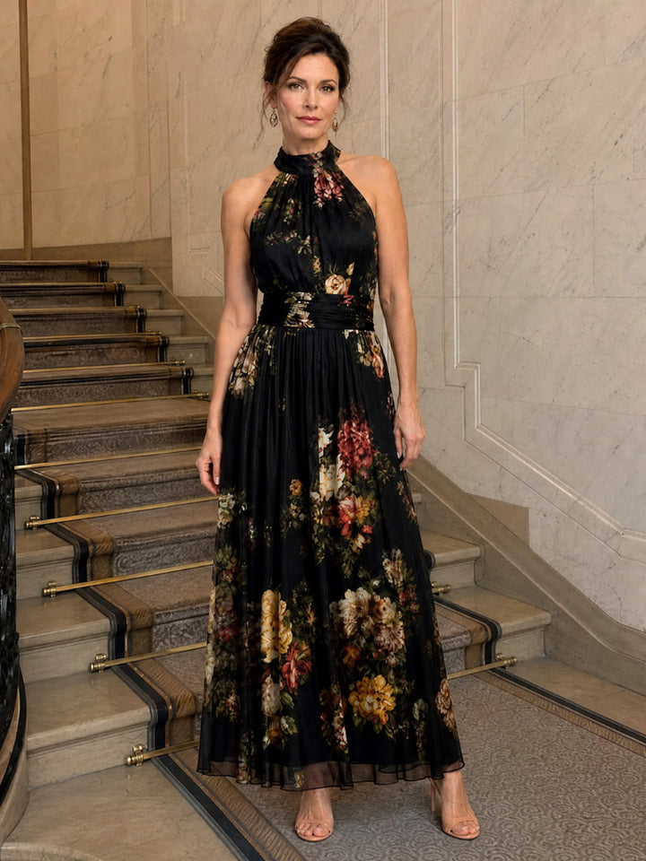 Rochelle | Floral Halter Neck Midi Dress