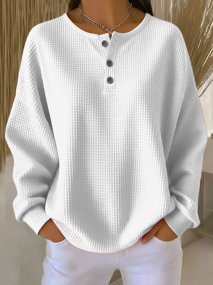 Zora | Cozy Waffle Henley Sweatshirt