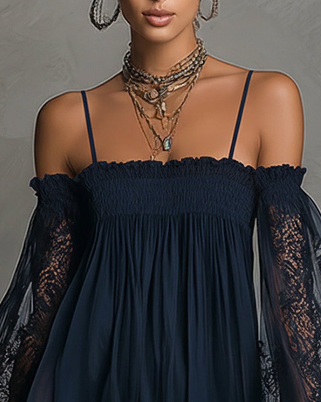 Orabella | Navy Lace Chiffon Mini Dress