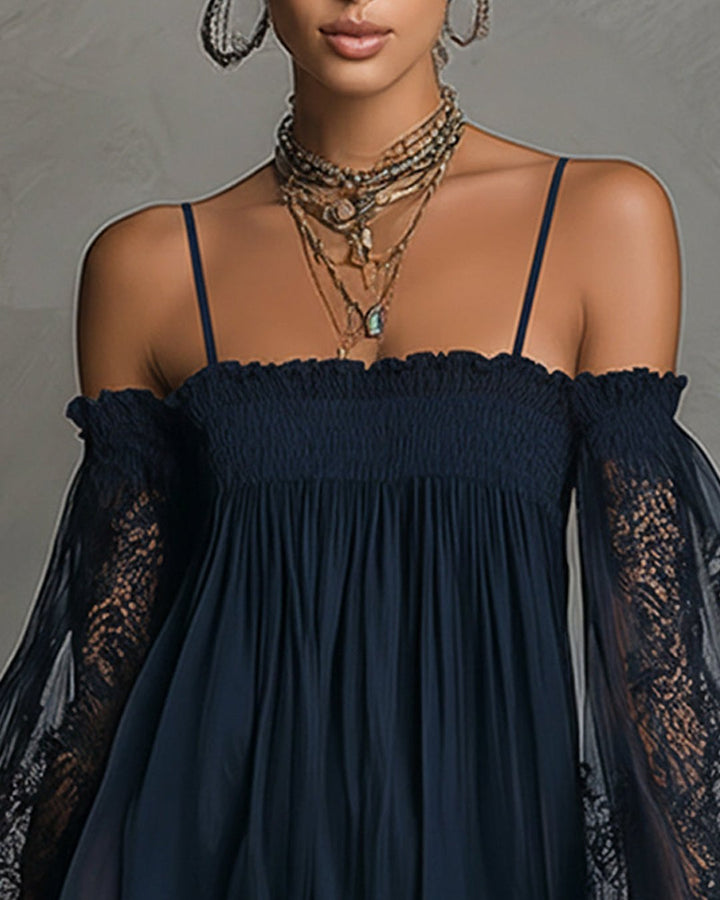 Orabella | Navy Lace Chiffon Mini Dress