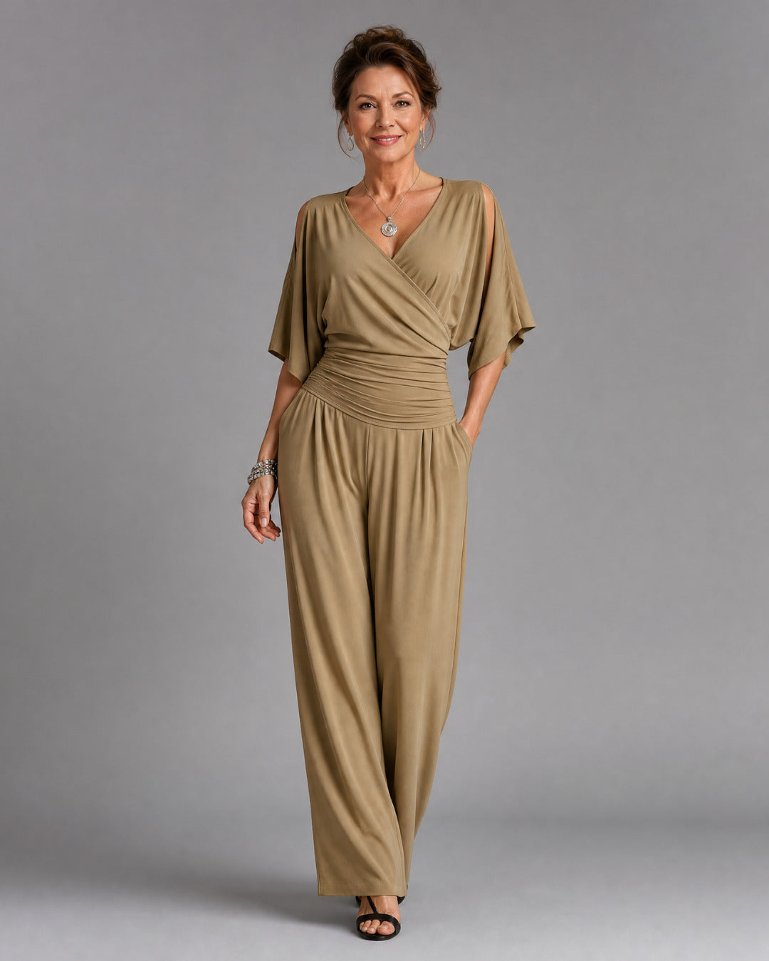 Nyxara | Cold Shoulder Wrap Waist Relaxed Jumpsuit