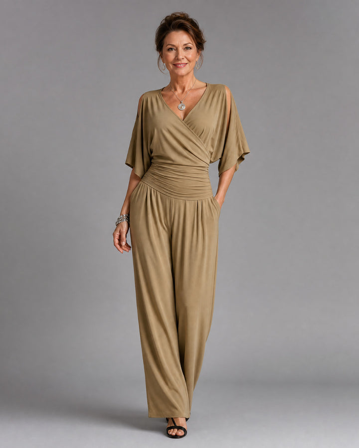 Nyxara | Cold Shoulder Wrap Waist Relaxed Jumpsuit