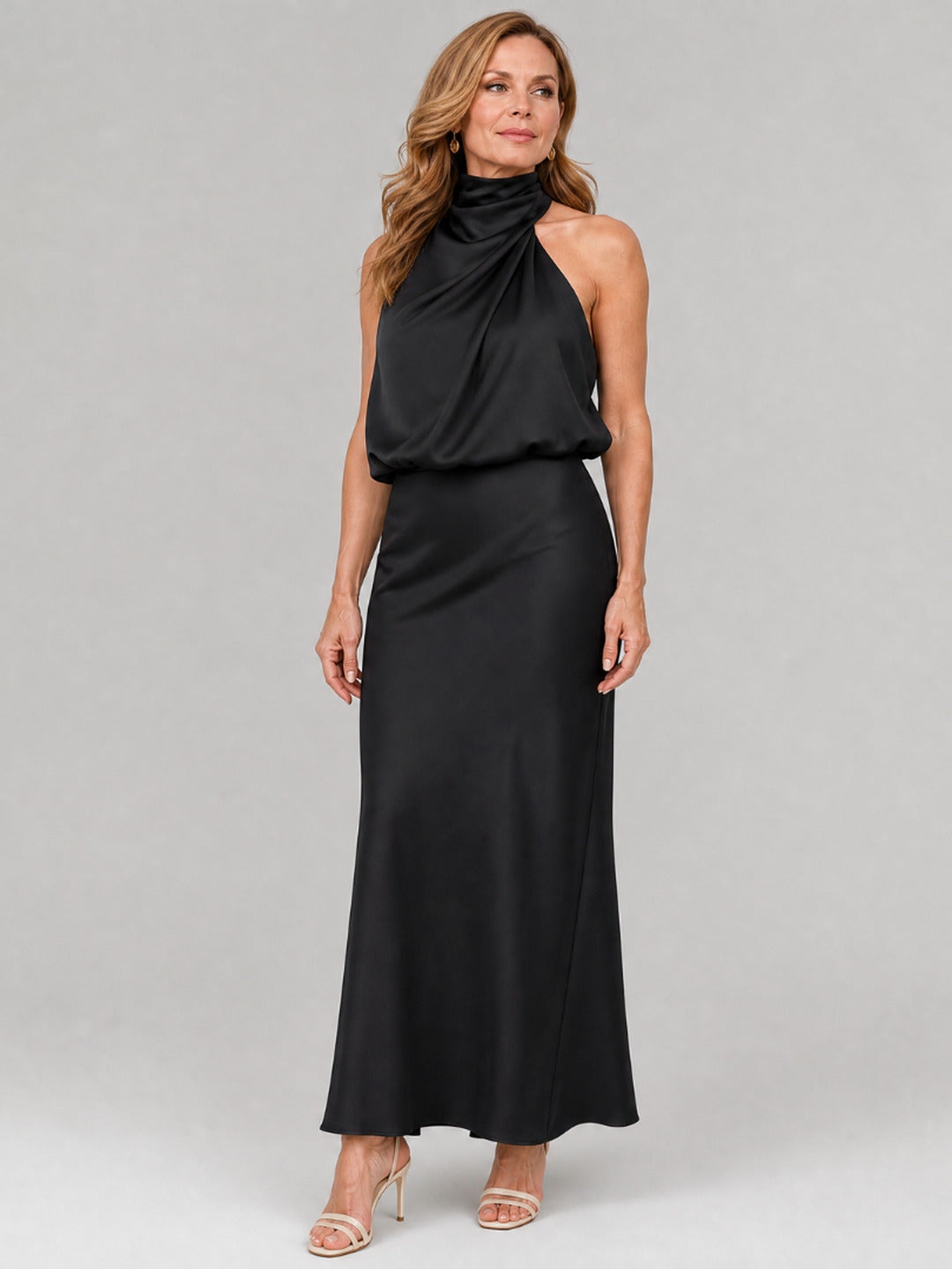 Muriel | Sleeveless Draped Neck Midi Dress
