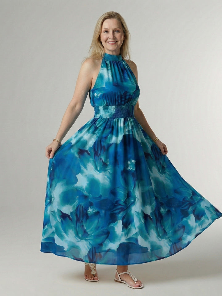 Paulette | Gathered Halter Midi Dress