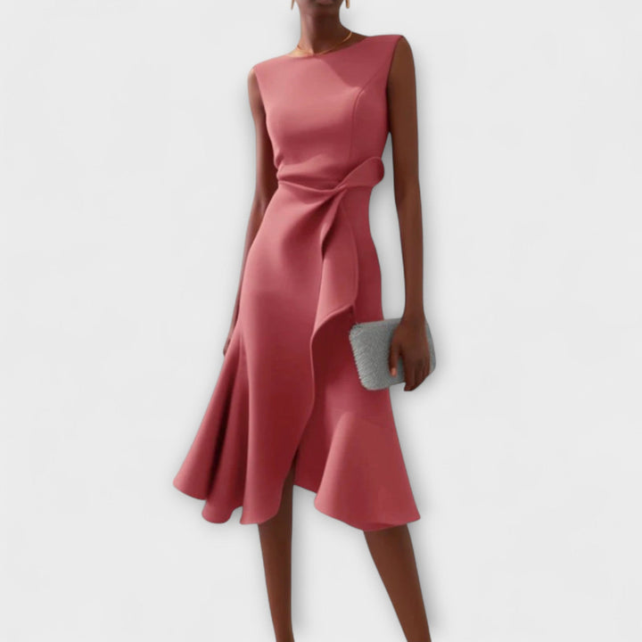 Penelope | Draped Asymmetric Midi Dress