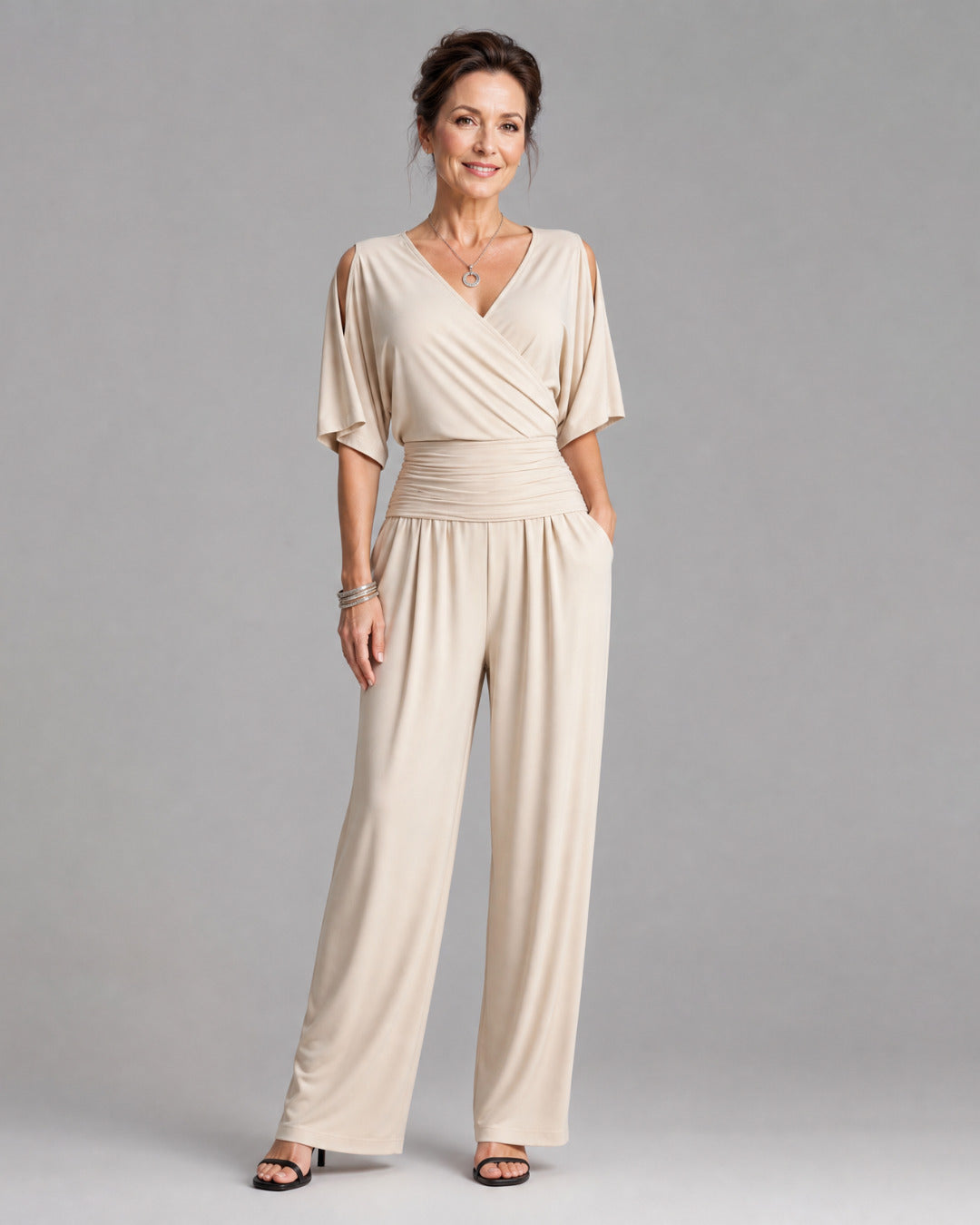 Nyxara | Cold Shoulder Wrap Waist Relaxed Jumpsuit