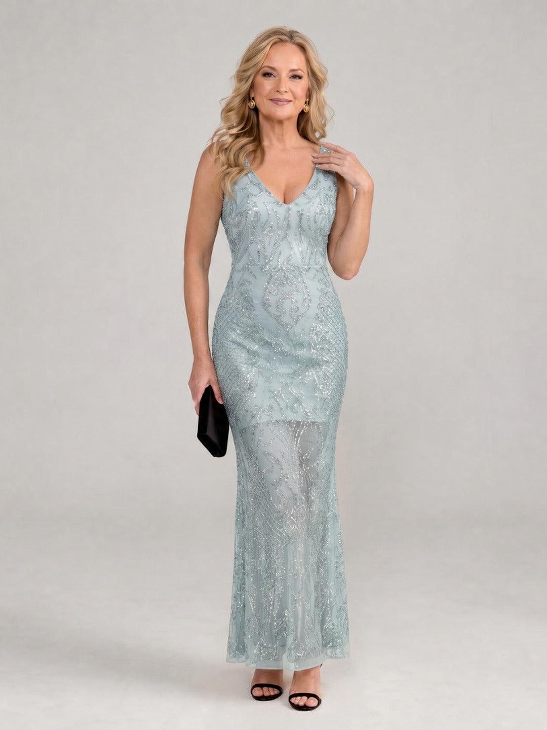 Valerie | Sequin Sleeveless Sheer Panel Midi Dress