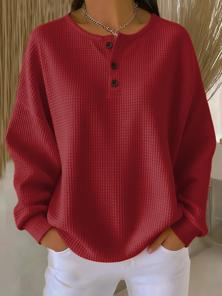 Zora | Cozy Waffle Henley Sweatshirt