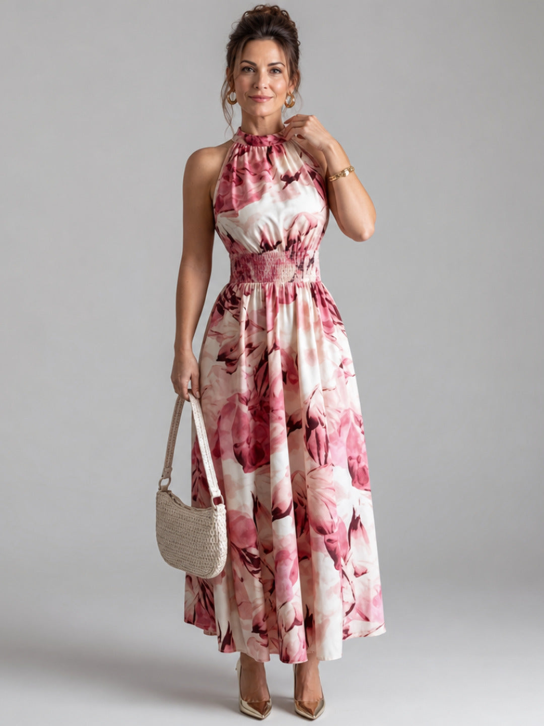 Olivia | Gathered Waist Abstract Print Midi Dress