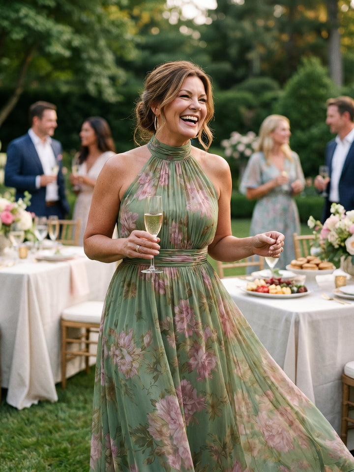 Micheline | Gathered Halter Midi Dress