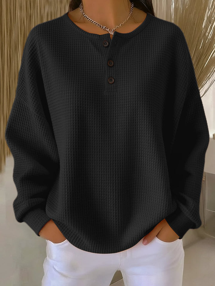 Zora | Cozy Waffle Henley Sweatshirt
