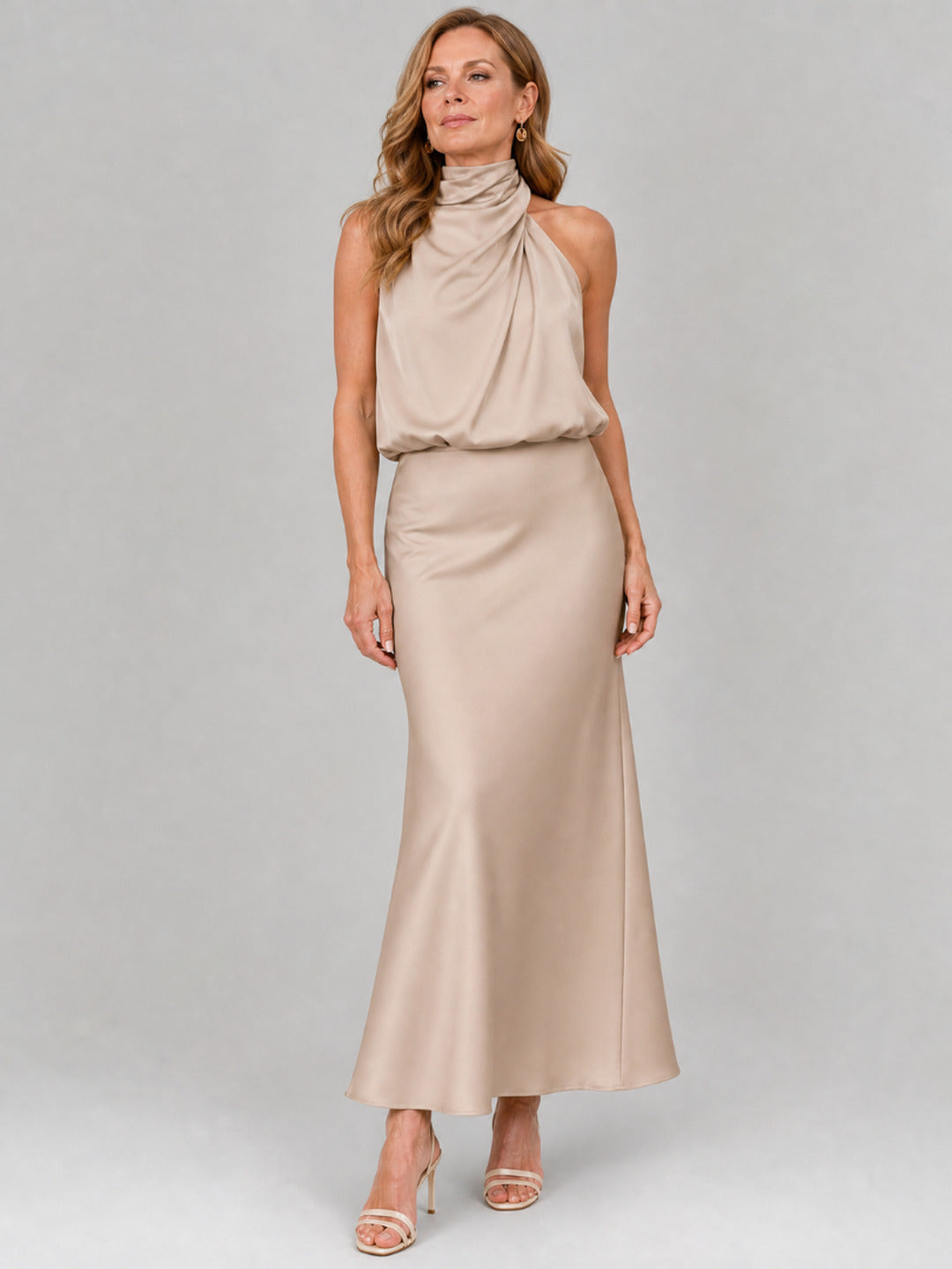 Muriel | Sleeveless Draped Neck Midi Dress